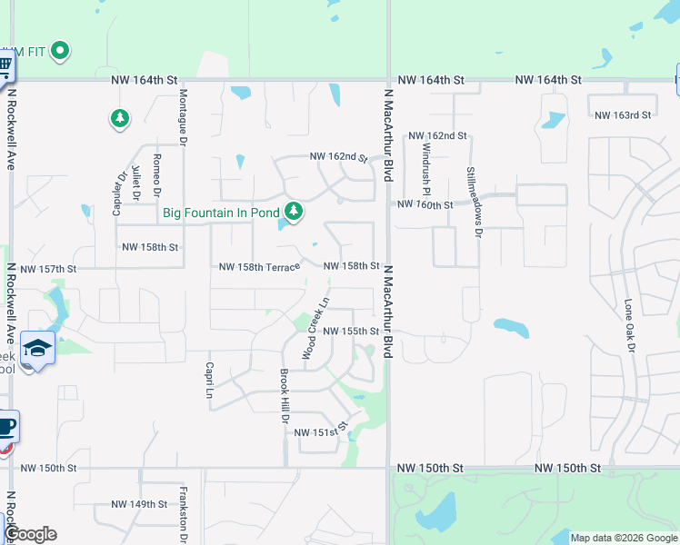 map of restaurants, bars, coffee shops, grocery stores, and more near 6000 Northwest 158th Street in Edmond