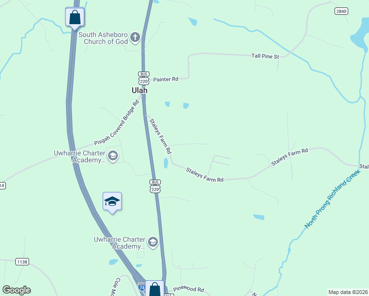map of restaurants, bars, coffee shops, grocery stores, and more near 256 Donna Road in Asheboro