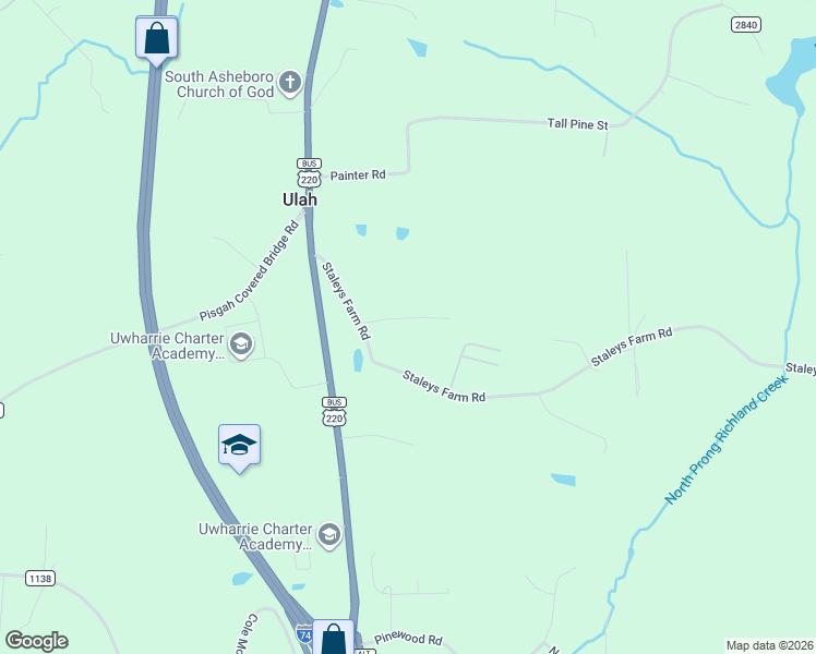 map of restaurants, bars, coffee shops, grocery stores, and more near 256 Donna Road in Asheboro