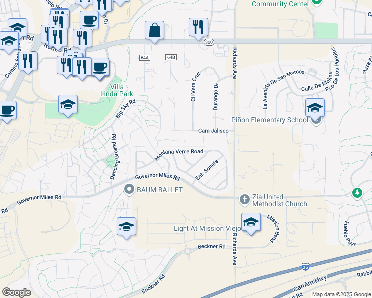 map of restaurants, bars, coffee shops, grocery stores, and more near 4198 Luz Del Sol in Santa Fe