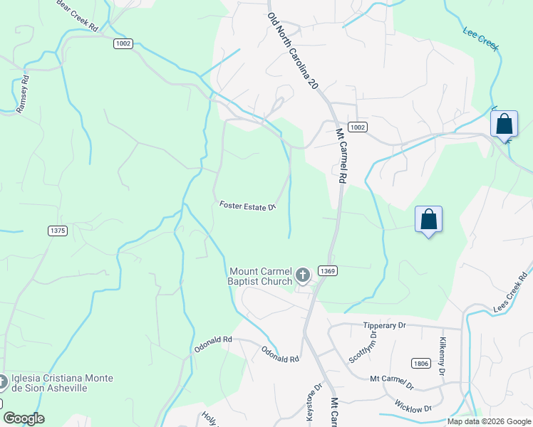 map of restaurants, bars, coffee shops, grocery stores, and more near 55 Foster Estate Drive in Asheville