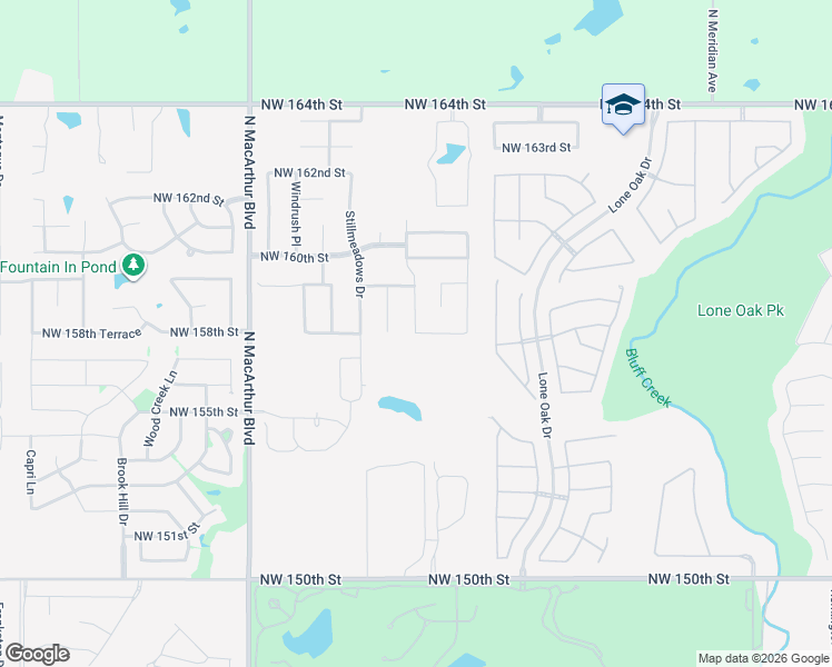 map of restaurants, bars, coffee shops, grocery stores, and more near 5204 Northwest 158th Street in Edmond
