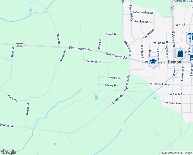 map of restaurants, bars, coffee shops, grocery stores, and more near 163 Wynona Lane in Denton