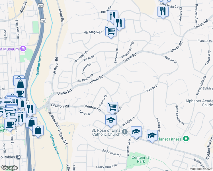 map of restaurants, bars, coffee shops, grocery stores, and more near 609 Shannon Hill Drive in Paso Robles