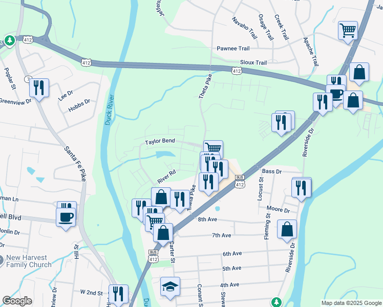 map of restaurants, bars, coffee shops, grocery stores, and more near 416 Palmetto Drive in Columbia