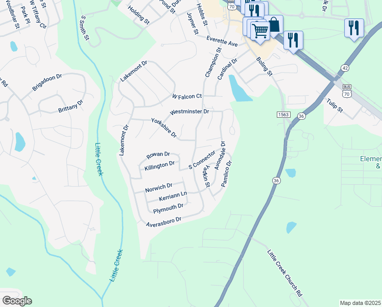 map of restaurants, bars, coffee shops, grocery stores, and more near 762 Champion Street in Clayton