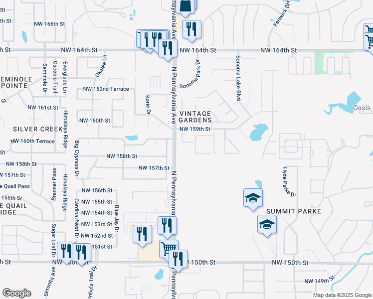 map of restaurants, bars, coffee shops, grocery stores, and more near 15812 North Pennsylvania Avenue in Edmond