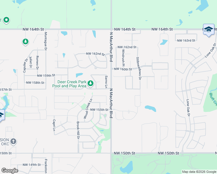 map of restaurants, bars, coffee shops, grocery stores, and more near 5908 Northwest 158th Street in Edmond