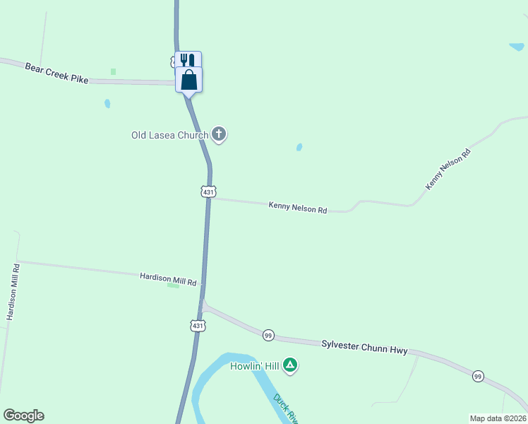 map of restaurants, bars, coffee shops, grocery stores, and more near 1467 Kenny Nelson Road in Lewisburg