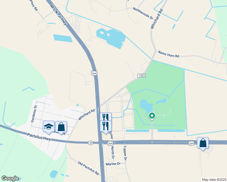 map of restaurants, bars, coffee shops, grocery stores, and more near 3611 Whichard Road in Greenville