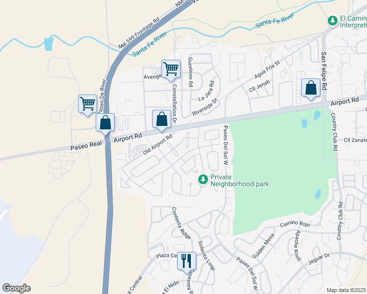 map of restaurants, bars, coffee shops, grocery stores, and more near 4000 La Carrera in Santa Fe