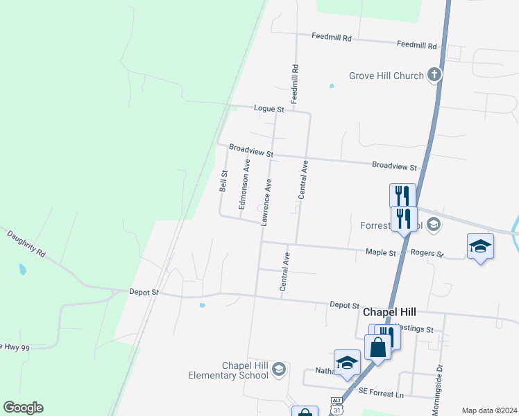 map of restaurants, bars, coffee shops, grocery stores, and more near 301 Lawrence Avenue in Chapel Hill
