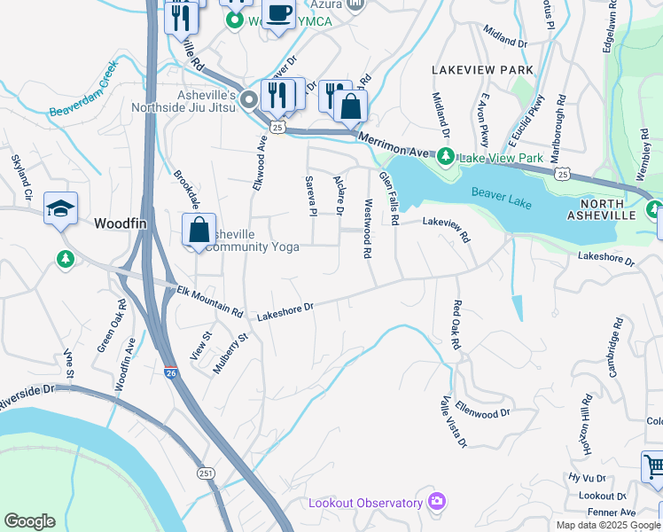 map of restaurants, bars, coffee shops, grocery stores, and more near 3 Jarnaul Avenue in Asheville