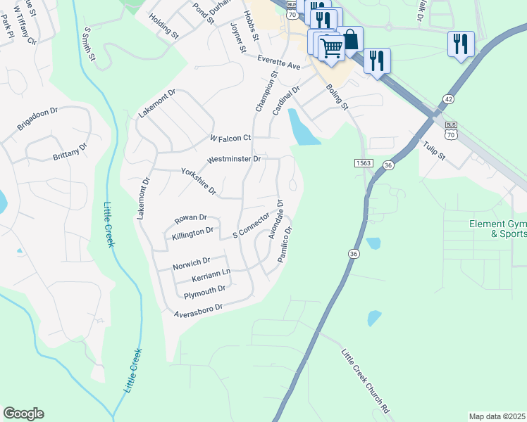 map of restaurants, bars, coffee shops, grocery stores, and more near 30 Matrix Court in Clayton