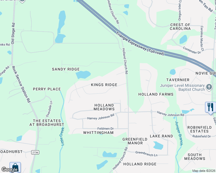 map of restaurants, bars, coffee shops, grocery stores, and more near 501 Grand Prince Lane in Raleigh