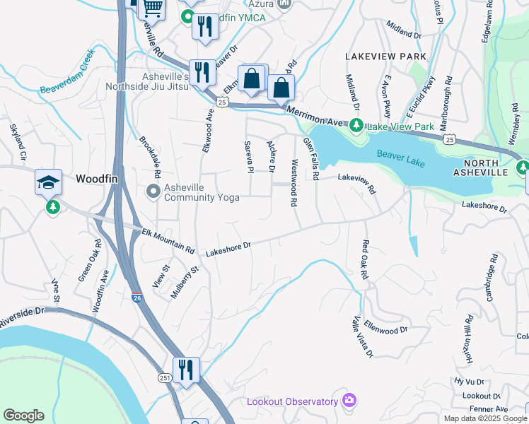 map of restaurants, bars, coffee shops, grocery stores, and more near 3 Jarnaul Avenue in Asheville