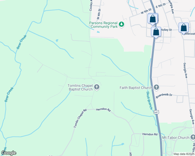 map of restaurants, bars, coffee shops, grocery stores, and more near 59 Price Lane in Parsons