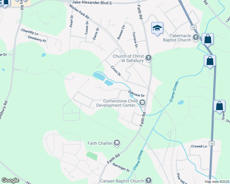 map of restaurants, bars, coffee shops, grocery stores, and more near 305 Oakview Drive in Salisbury