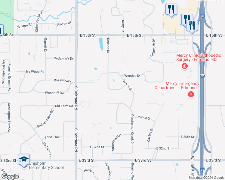 map of restaurants, bars, coffee shops, grocery stores, and more near 1930 Deason Drive in Edmond