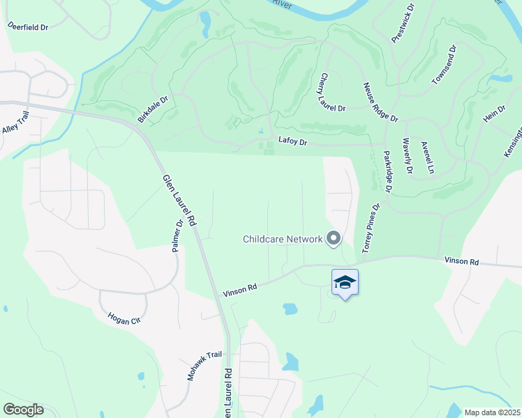 map of restaurants, bars, coffee shops, grocery stores, and more near 3192 Vinson Road in Clayton