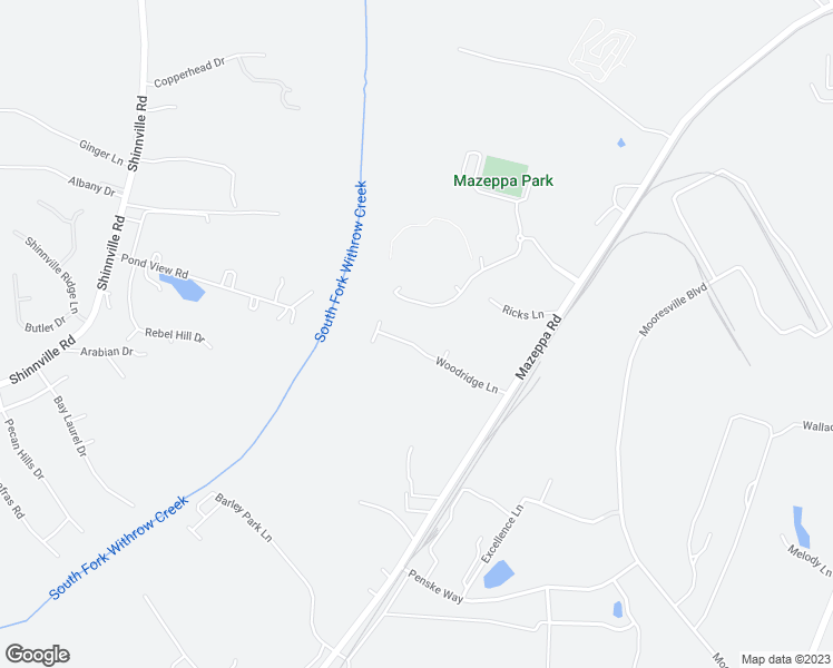 map of restaurants, bars, coffee shops, grocery stores, and more near 158 Woodridge Lane in Mooresville