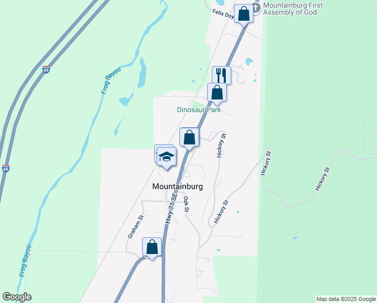 map of restaurants, bars, coffee shops, grocery stores, and more near 129 U.S. 71 in Mountainburg
