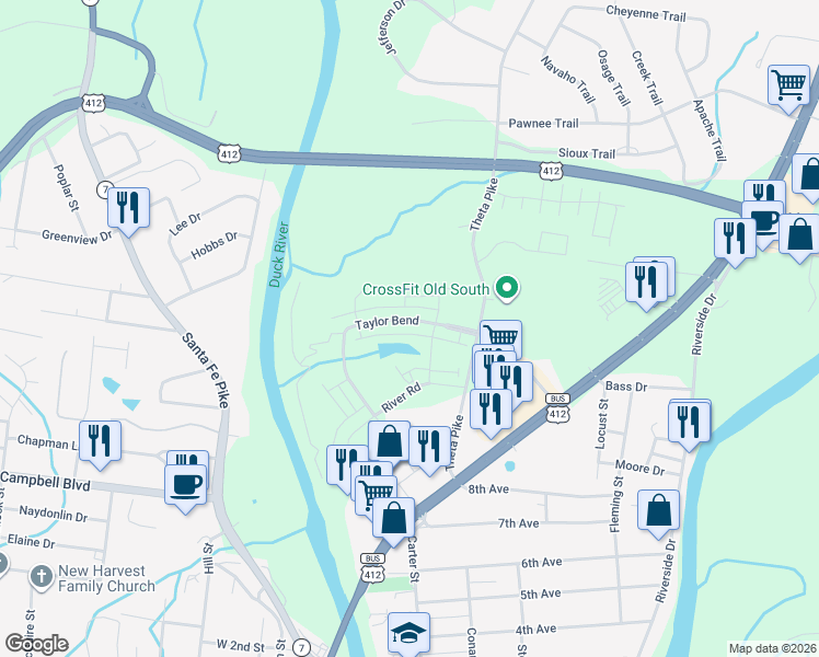map of restaurants, bars, coffee shops, grocery stores, and more near 14 Taylor Bend in Columbia