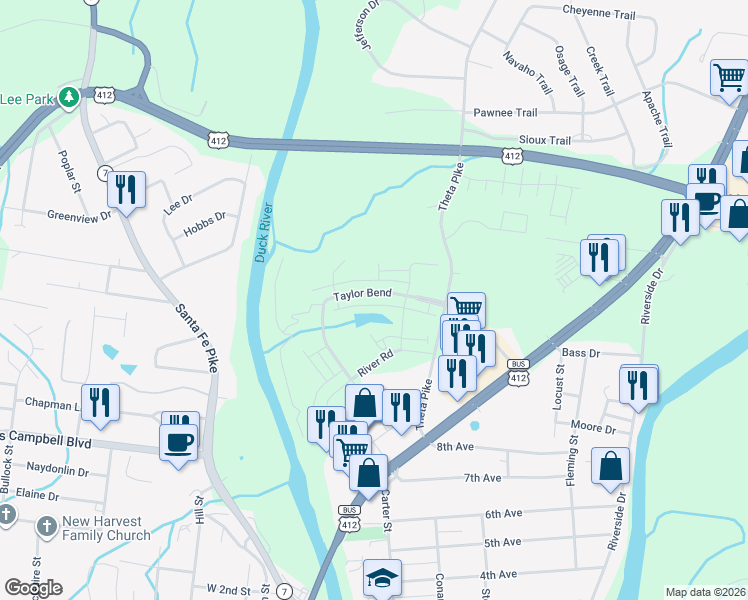 map of restaurants, bars, coffee shops, grocery stores, and more near 14 Taylor Bend in Columbia