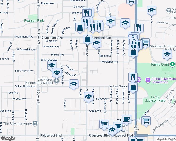 map of restaurants, bars, coffee shops, grocery stores, and more near 400 Mojave View Ave in Ridgecrest