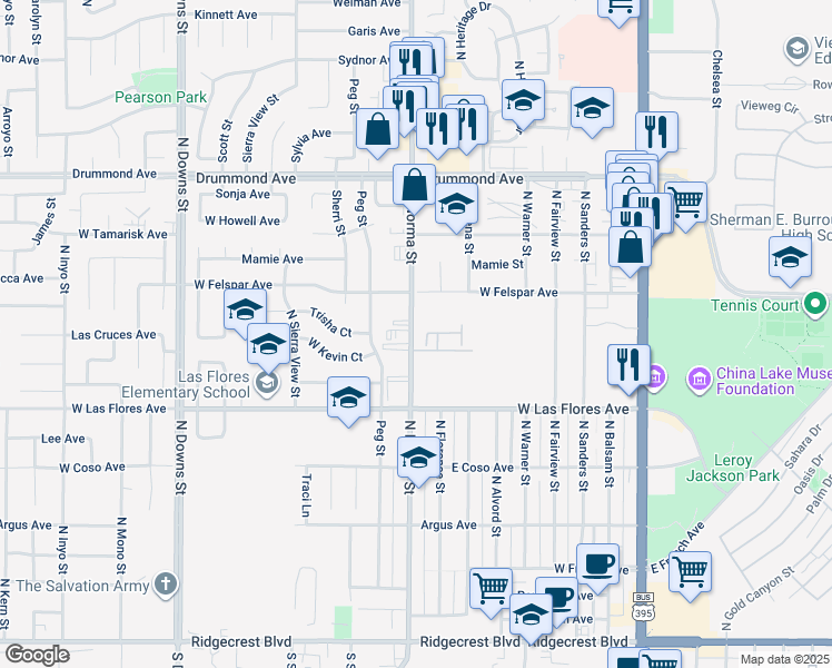 map of restaurants, bars, coffee shops, grocery stores, and more near 400 Mojave View Ave in Ridgecrest