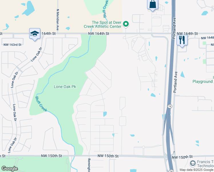map of restaurants, bars, coffee shops, grocery stores, and more near 4129 Northwest 155th Street in Oklahoma City