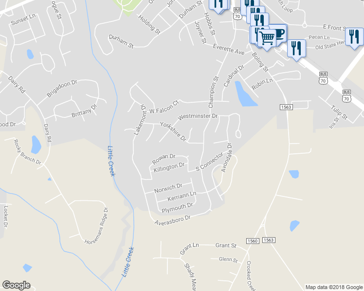map of restaurants, bars, coffee shops, grocery stores, and more near 688 Yorkshire Drive in Clayton