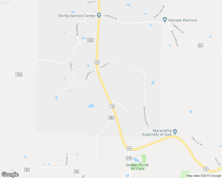 map of restaurants, bars, coffee shops, grocery stores, and more near 10973 Arkansas 16 in Shirley