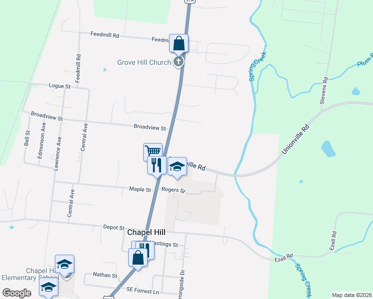 map of restaurants, bars, coffee shops, grocery stores, and more near 2260 Unionville Road in Chapel Hill