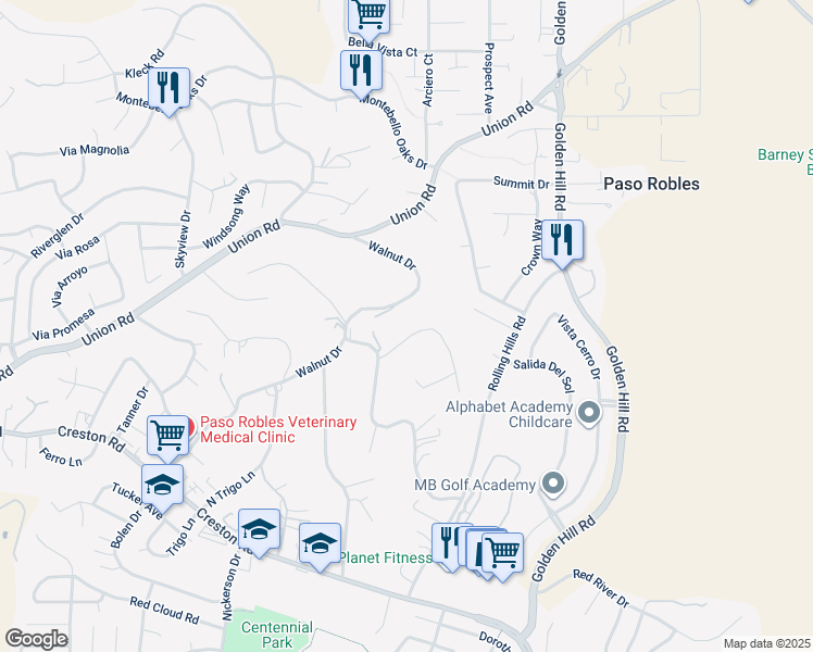 map of restaurants, bars, coffee shops, grocery stores, and more near in Paso Robles