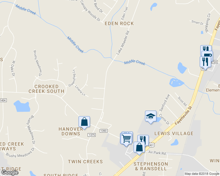 map of restaurants, bars, coffee shops, grocery stores, and more near 9901 Lake Wheeler Road in Fuquay Varina