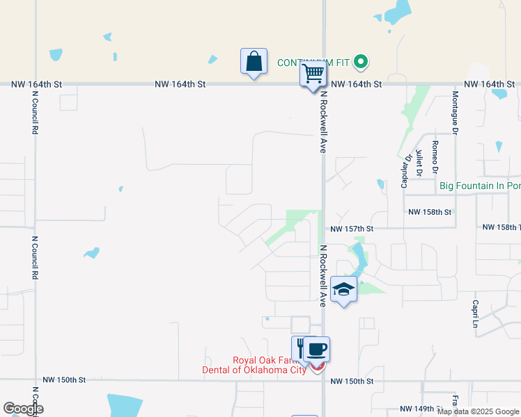 map of restaurants, bars, coffee shops, grocery stores, and more near 7308 Northwest 159th Terrace in Edmond