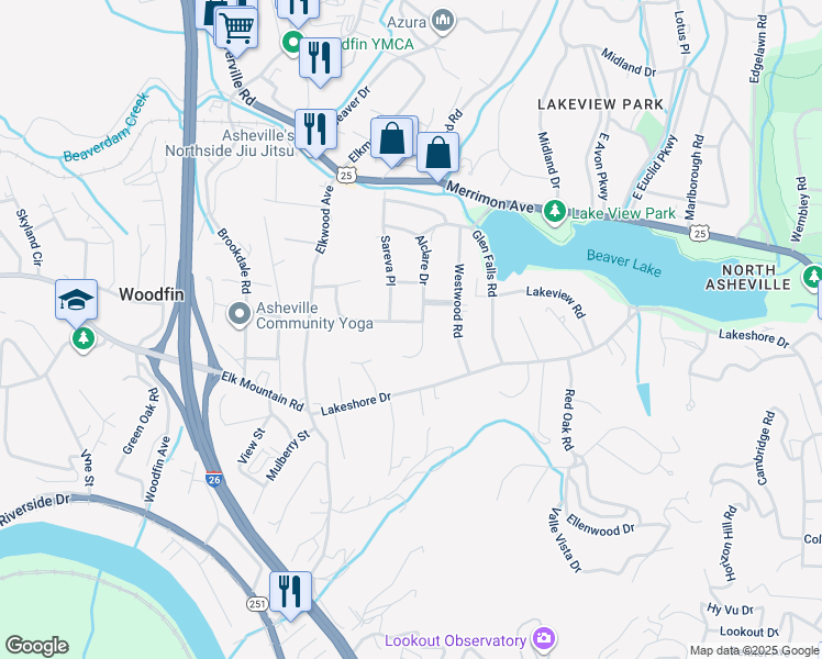 map of restaurants, bars, coffee shops, grocery stores, and more near 3 Jarnaul Avenue in Asheville