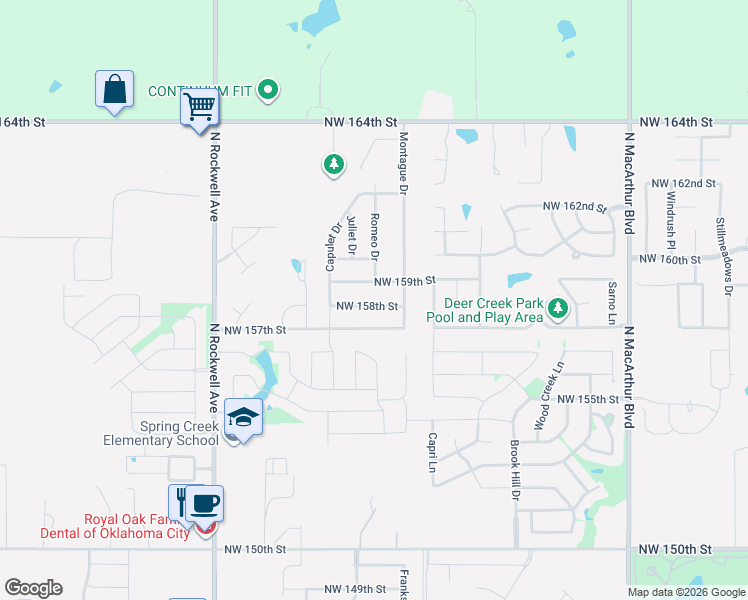 map of restaurants, bars, coffee shops, grocery stores, and more near 6609 Northwest 158th Street in Edmond