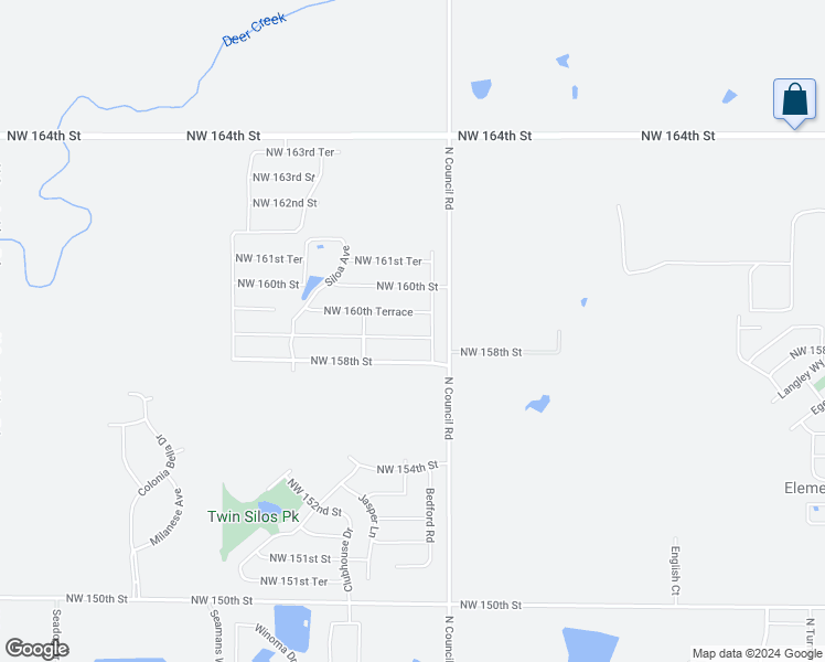 map of restaurants, bars, coffee shops, grocery stores, and more near 8013 Northwest 159th Street in Edmond
