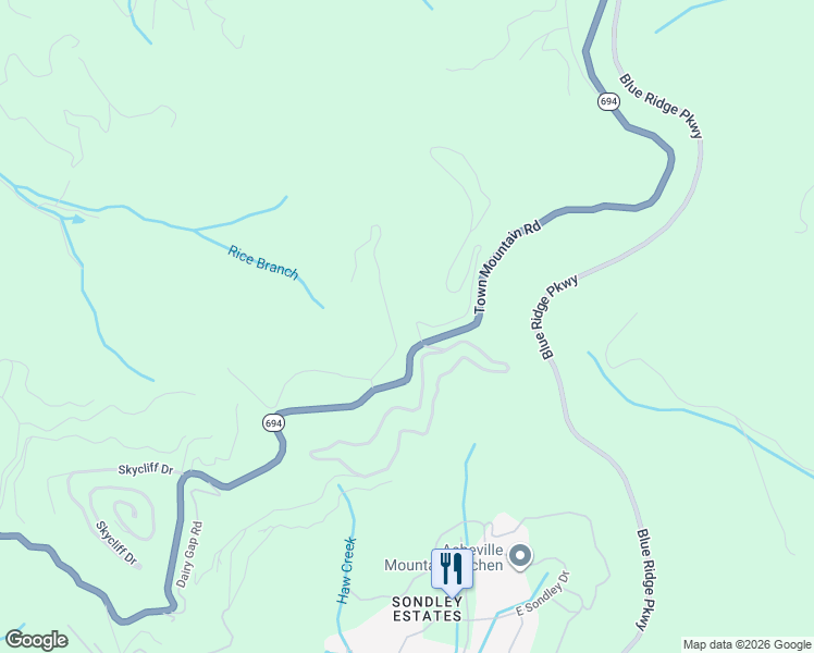 map of restaurants, bars, coffee shops, grocery stores, and more near 21 Peach Knob Drive in Asheville