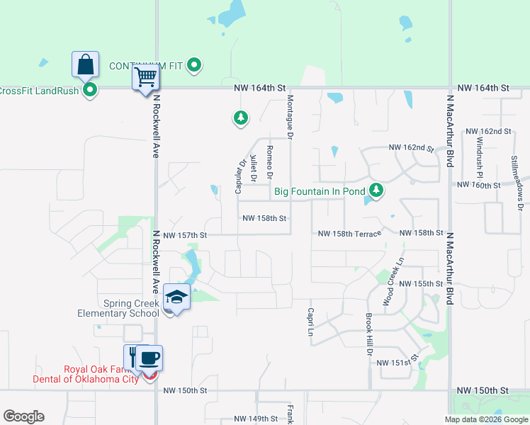 map of restaurants, bars, coffee shops, grocery stores, and more near 6609 Northwest 158th Street in Edmond