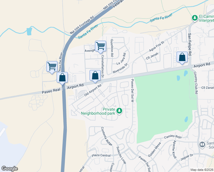 map of restaurants, bars, coffee shops, grocery stores, and more near 7510 Airport Road in Santa Fe