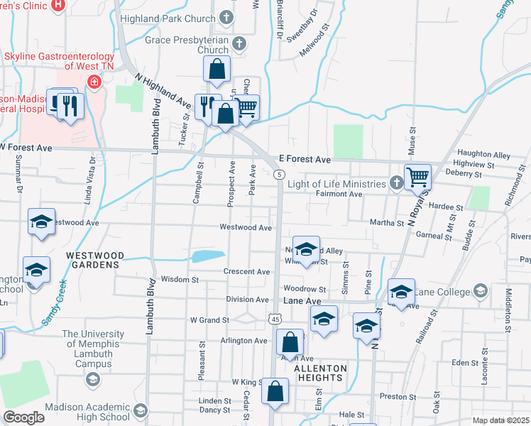 map of restaurants, bars, coffee shops, grocery stores, and more near 118 Roland Avenue in Jackson