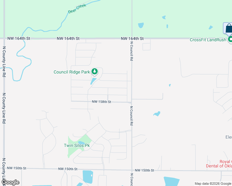map of restaurants, bars, coffee shops, grocery stores, and more near 8117 Northwest 159th Street in Edmond