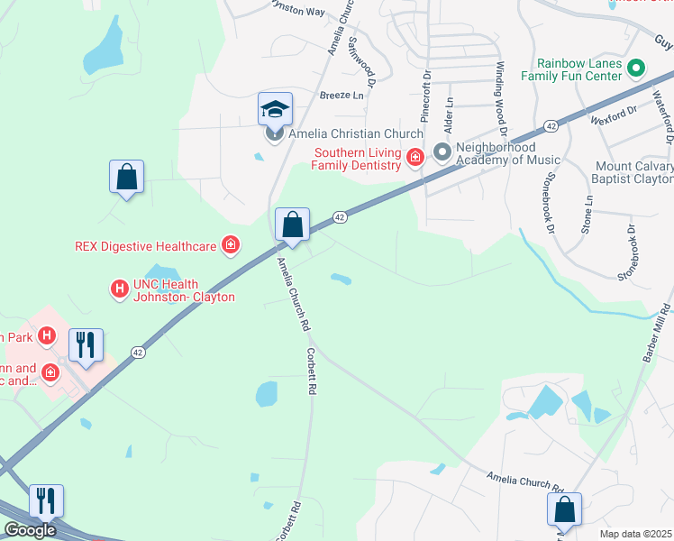 map of restaurants, bars, coffee shops, grocery stores, and more near 1008 Amelia Station Way in Clayton