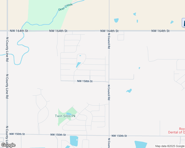 map of restaurants, bars, coffee shops, grocery stores, and more near 8121 Northwest 159th Street in Edmond