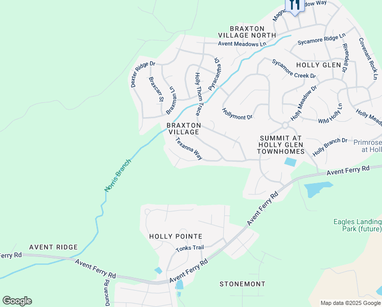 map of restaurants, bars, coffee shops, grocery stores, and more near 541 Texanna Way in Holly Springs