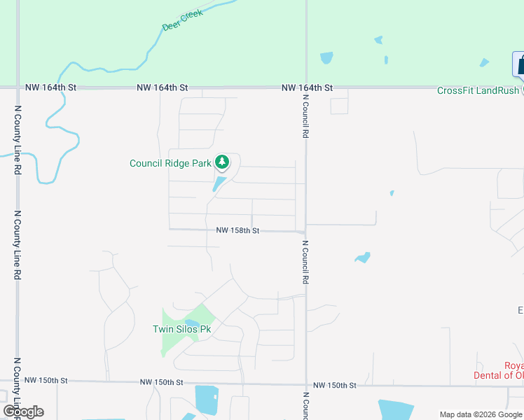 map of restaurants, bars, coffee shops, grocery stores, and more near 8117 Northwest 159th Street in Edmond