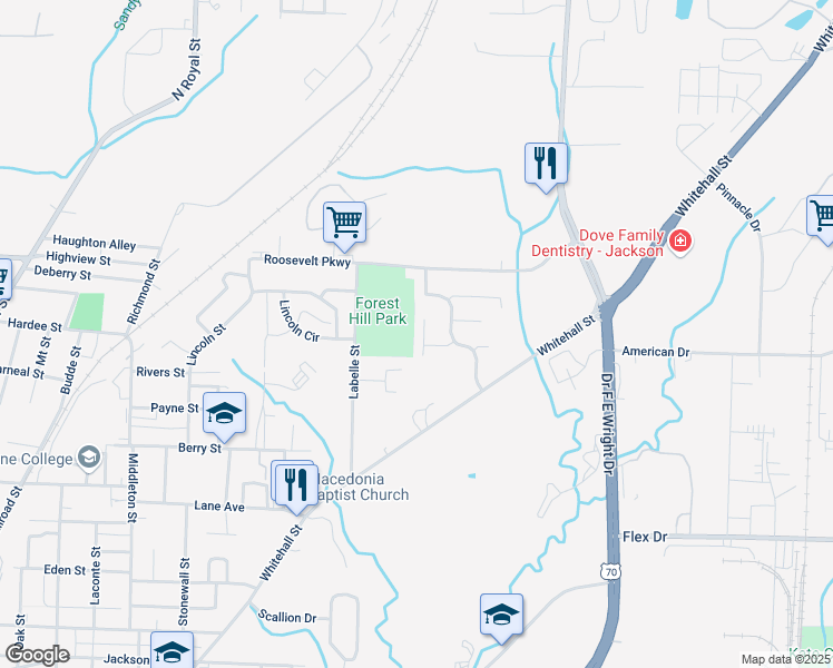 map of restaurants, bars, coffee shops, grocery stores, and more near 70 Alpine Cove in Jackson